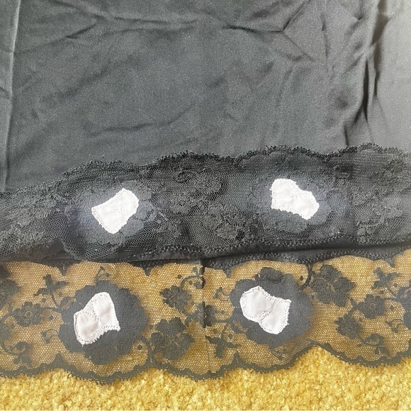 Vintage 60s Black Full Slip Dress Small Nylon USA Lace Edge & Front Hearts‎ - Picture 4 of 8